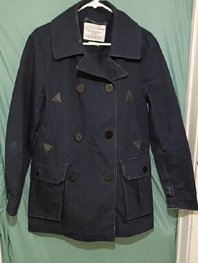 Zara Navy Double-Breasted Pea Jacket